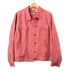 Linden Hill Womens XL Pink 100% Linen Button Front Trucker Jacket Lightweight